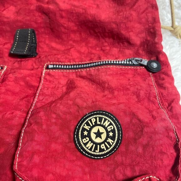 Kipling vintage 1990s red drawstring  Medium backpack nylon bag - Picture 4 of 11